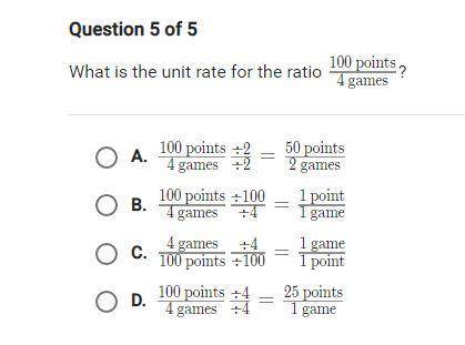 What is the unit rate for the ratio 100 points/ 4 games?