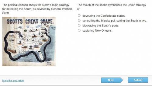The mouth of the snake symbolizes the Union strategy of

devouring the Confederate states.
control