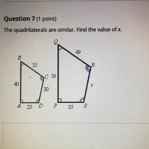 The quadrilateral are similar. Find the value of x.
