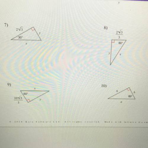 (30-60-90 triangles)

Find the missing side lengths. Leave your answers as radicals in simplest fo