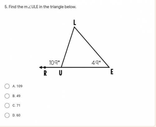 Find the m∠ULE in the triangle below.(ill give brailsit)