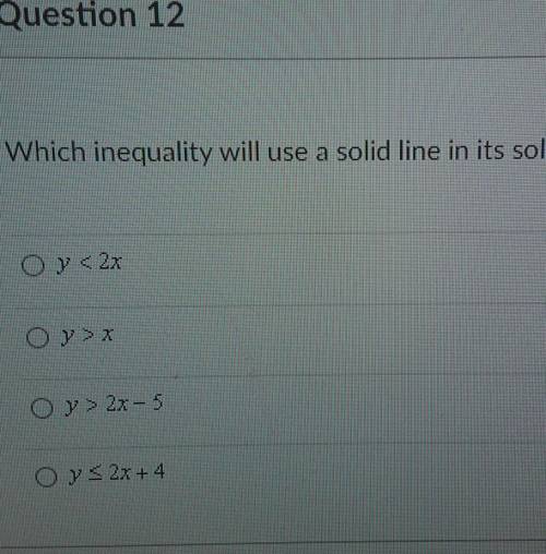 Which inequality will use a solid line in its solution graph? will mark brainliest