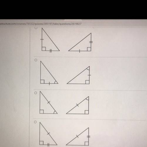 Which pair of triangles can be proven congruent using the hypotenuse leg theorem?