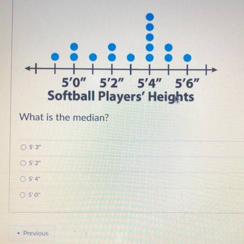 Softball Players' Heights
What is the median?
Need help ASAP will give brainliest