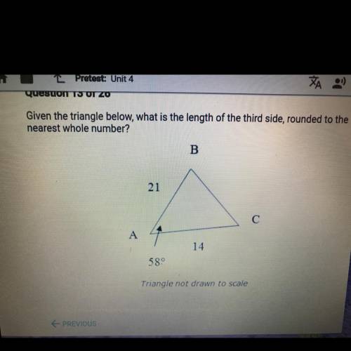 Given the triangle below, what

nearest whole number?
the length of the third side, rounded to the