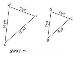 SOMEBODY, PLEASE HELP

Triangle WXY is similar to triangle ______________. A) BCDB) CBDC) DBC