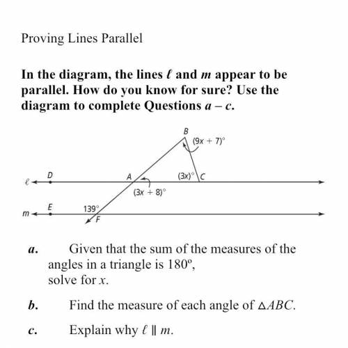 In the diagram, the lines ℓ and m appear to be parallel. How do you know for sure? Use the diagram