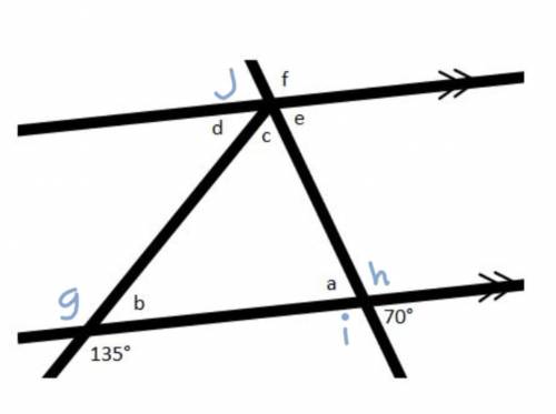 Find the measure of each missing angle?
angle a=
angle b=
angle c=