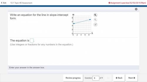 This question should be easyWrite an equation for the line in slope-intercept form.