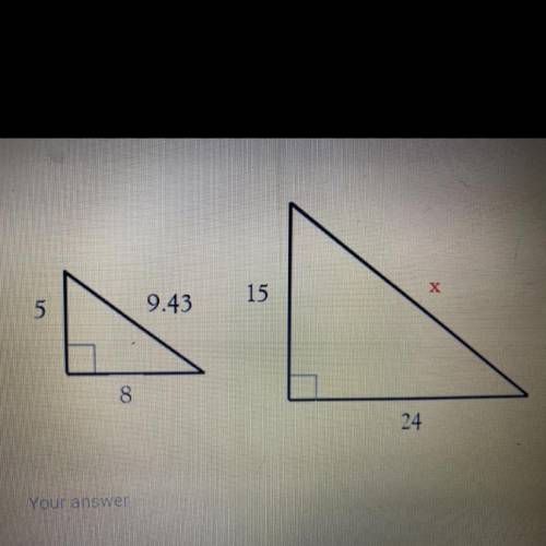 HELP ASAP
If the triangles are similar, solve for x.
