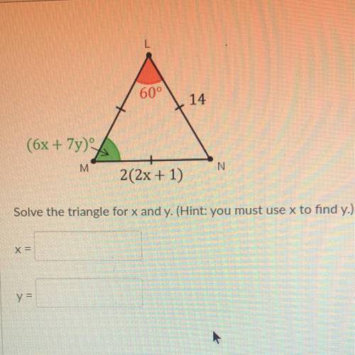 Solve the triangle for x and y