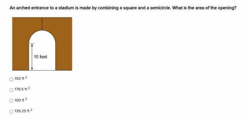 An arched entrance to a stadium is made by combining a square and a semicircle. What is the area of