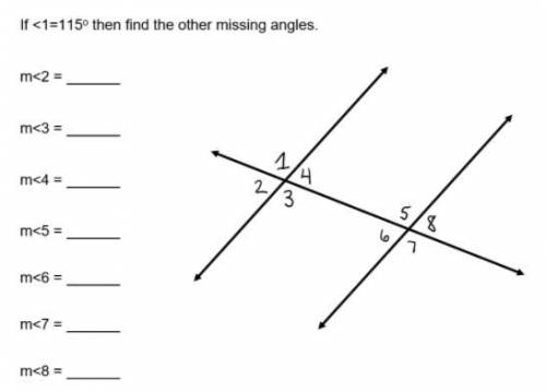 URGENT WILL GIVE BRAINLIEST 
if <1=115 find the other missing angles