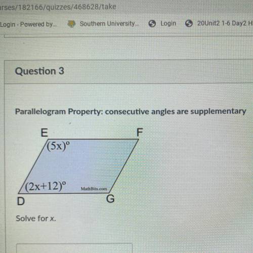 Parallelogram property: consecutive angles are supplementary 
Solve for x.
