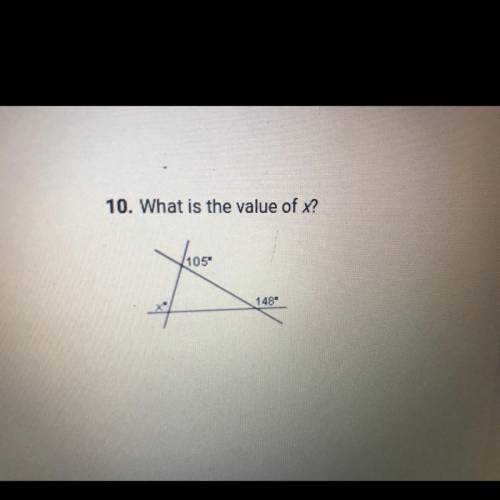 What is the value of x?
Find the unknown angle.