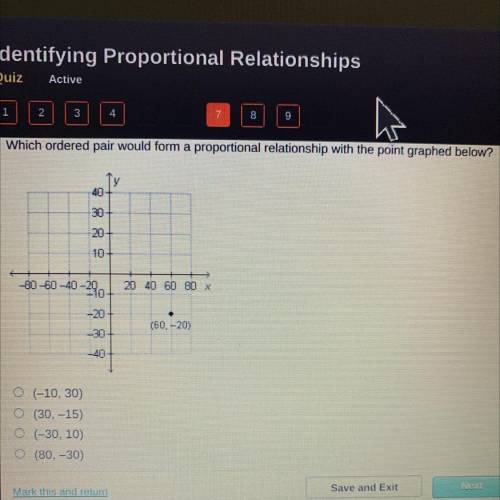 Which ordered pair would form a proportional relationship with the point graphed below?

Ty
40
30