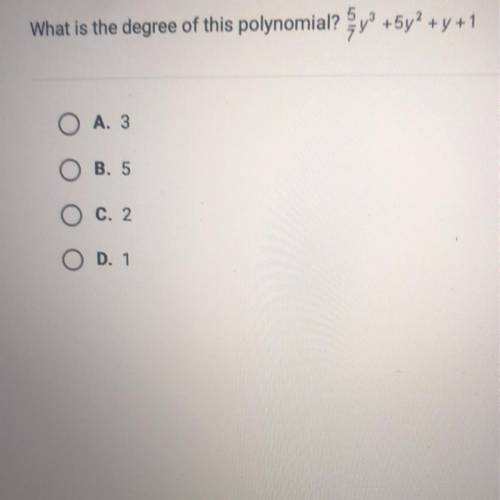 What is the degree of this polynomial? 5/7y^3 + 5y^2 + y + 1