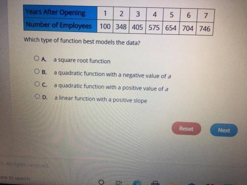 Select the correct answer which type of function best models the data?