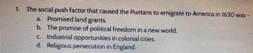 The social push factor that caused the Puritans to emigrate to America in 1630 was-
