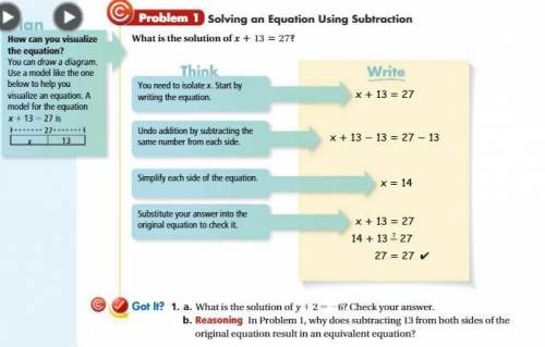 1. a. What is the solution of y + 2 = -6? Check your answer.

b. Reasoning In Problem 1, why does