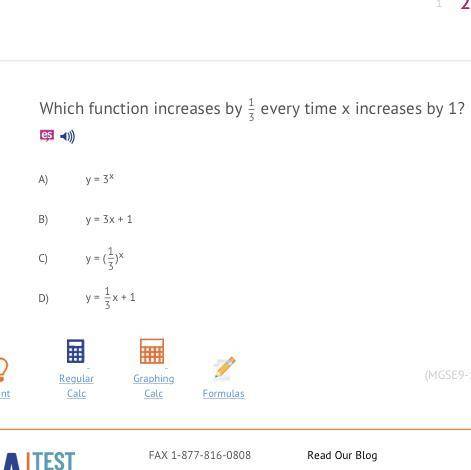 Which function increases by 1/3 each time x increases by 1?