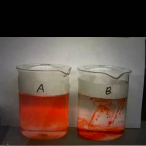 Which beaker shows hot water? A or B?