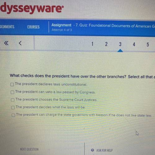 Help I need for a retestWhat checks does the president have over the other branches? Select a