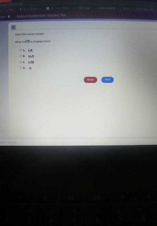 can someone plz help me with this question: select the correct answer. what is √125 in simplest for
