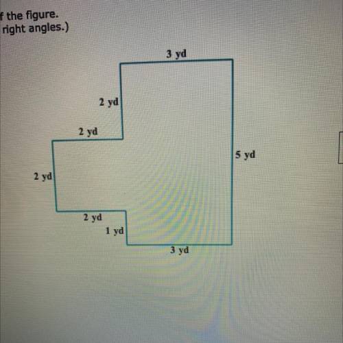 Find the area of the figure.
(Sides meet at right angles.)