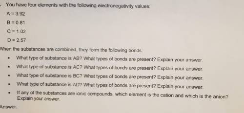 Any help is valued, thanks in advance, Electronegativity and bonds