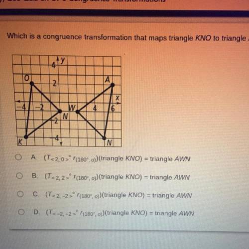 Which is a congruence transformation that maps triangle KNO to triangle AWN?