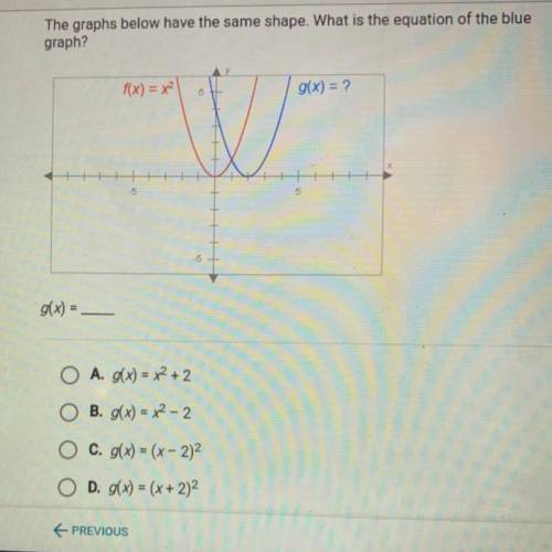 The graphs below have the same shape what is the equation of the blue graph