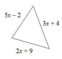 Write a linear expression in simplest form to represent the perimeter of the triangle.