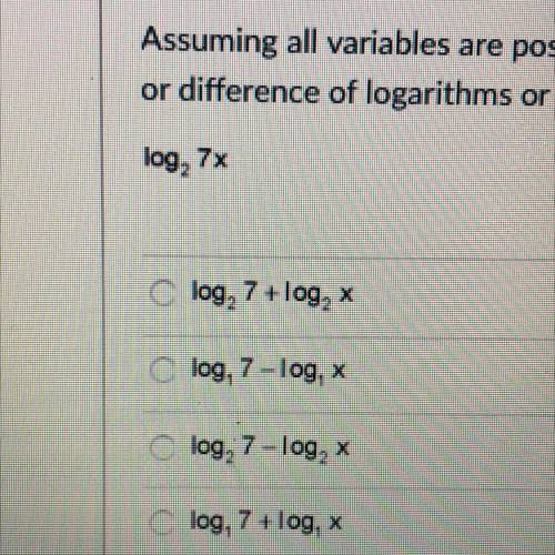 Assuming all variables are positive, use properties of logarithms to write the expression as a sum