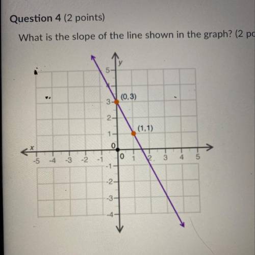 Question 4

What is the slope of the line shown in the graph?
1) -1
2) -2
3) 1/2
4) 2