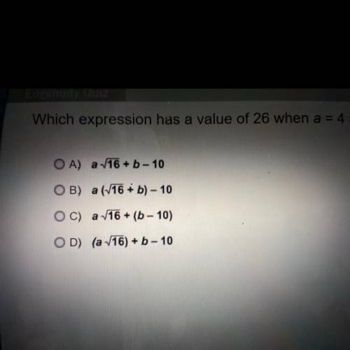 Which expression has a value of 26 when a = 4 and b = 5?