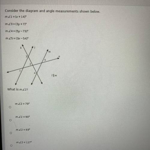 I NEED HELP ASAP HELP!!!

Consider the diagram and angle measurements shown below. What i