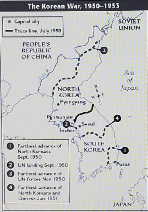 Based on the map of the Korean War, which of the following statements is correct?

A. The city of