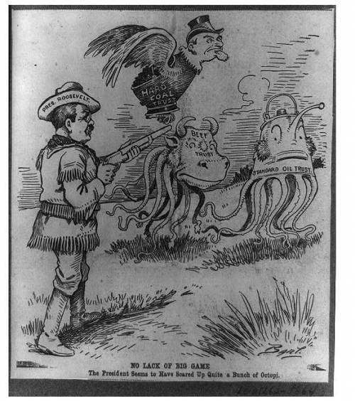 What event is best represented in the political cartoon below?

a
Roosevelt's use of the Sherman A