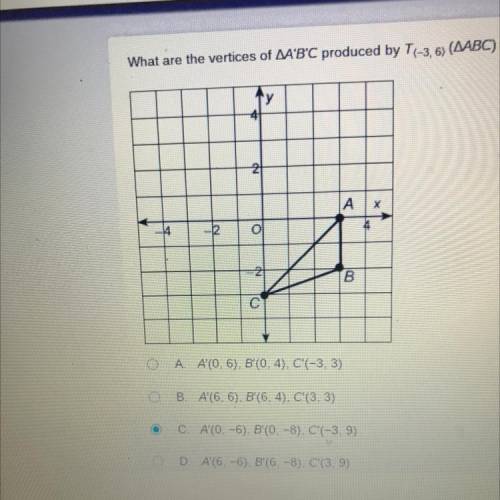 What are the vertices of AA'B'C produced by T-3, 6) (AABC) = AA'B'C?