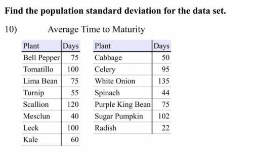 Find the population standard deviation for the data set.