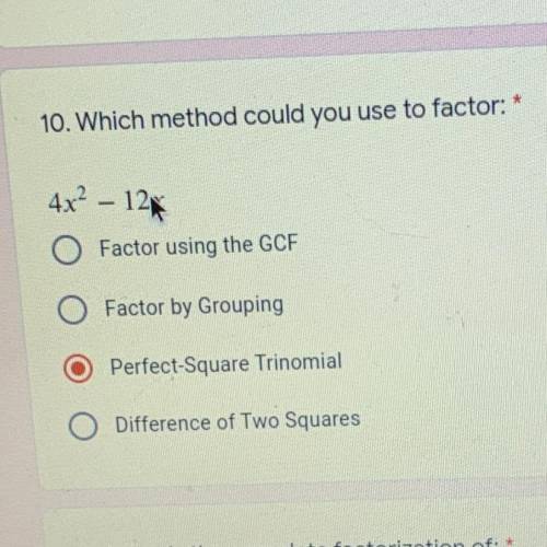 What method could you use to factor 4x^2-12x 
Help please