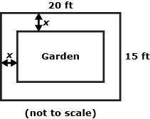 A rectangular piece of land measures 20 feet by 15 feet. James created a cement sidewalk, x feet wi