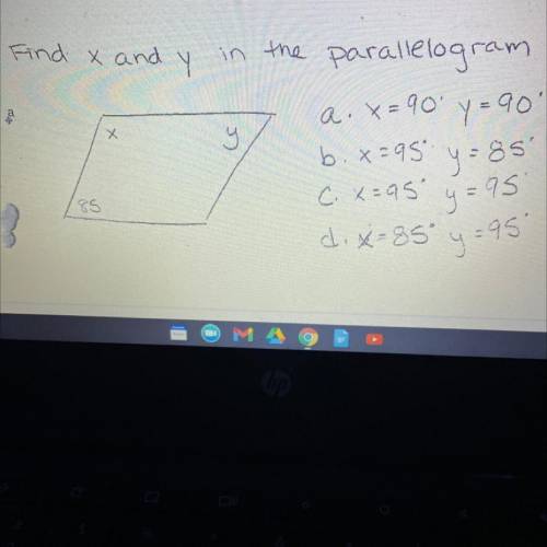 7) Find x and y in the parallelogram you don’t have to tell me the answer jus tell me how I solve i