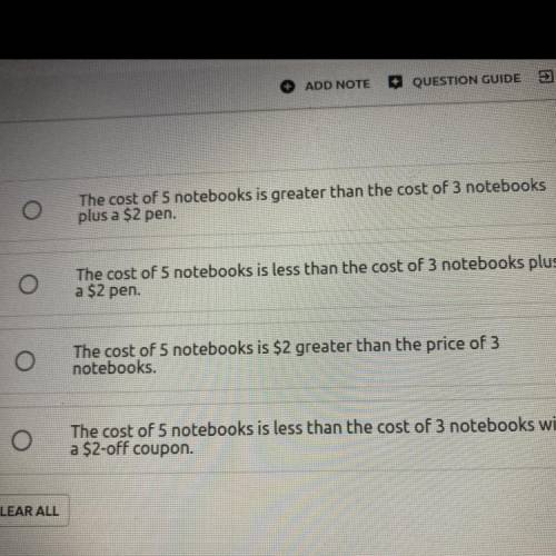 .At a store each notebook has a cost of x dollars. Which situation can be represented

The cost of