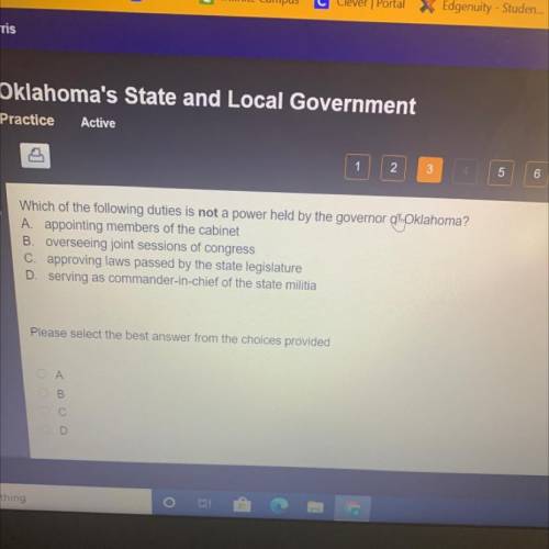 Which of the following duties is not a power held by the governor of Oklahoma?

A. appointing memb