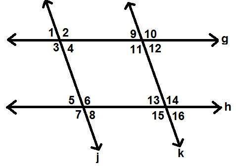3) Angles 3 and 6 are congruent. Which lines are parallel? (pic below)

A. g || j
B. j || h
C. g |