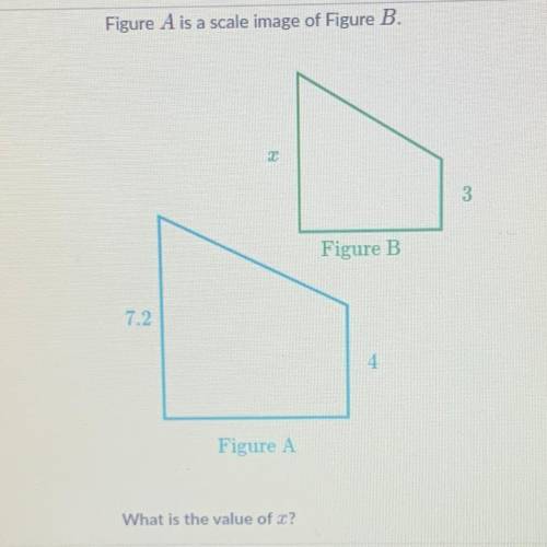 Figure A is a scale image of Figure B.
Figure B
7.2
Figure A
What is the value of ?