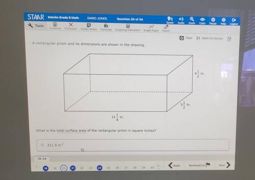 A rectangular prism and its dimensions are shown in the drawing. 1 4 2 33 in. 11 in. What is the to