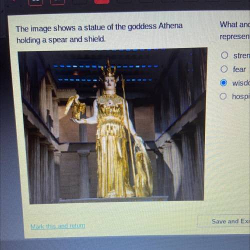 The image shows a statue of the goddess Athena

holding a spear and shield.
What ancient Greek val